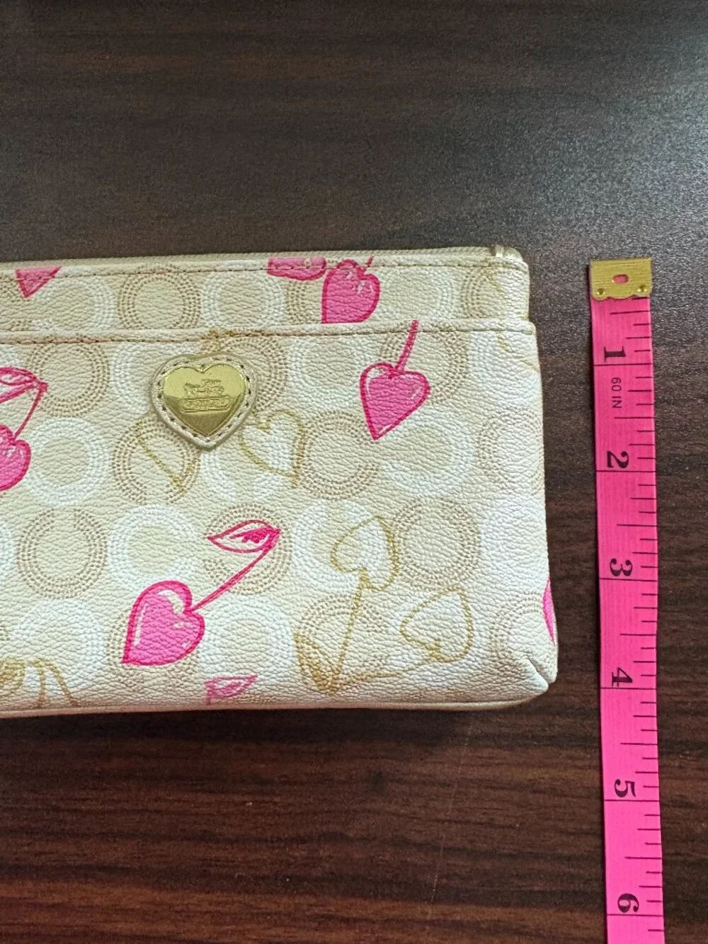 Coach Waverly Hearts Cherry Monogram Wristlet Pouch Y2K Barbiecore Coquette